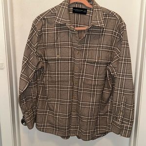 Men’s Abercrombie & Fitch 90’s OVERSIZED BUTTON FRONT- brown plaid flannel-SZ CS
